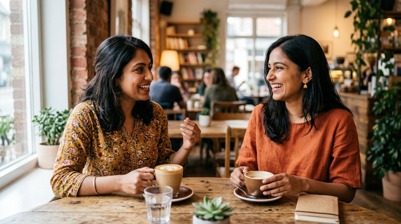 Two women having daily conversations over coffee